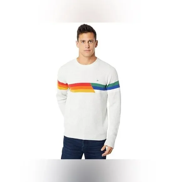 Outerknown Gray Crewneck Sweater with Rainbow Stripes